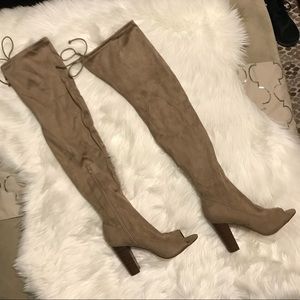 COPY - Faux Suede Over knee open toe boots‎ NWOT